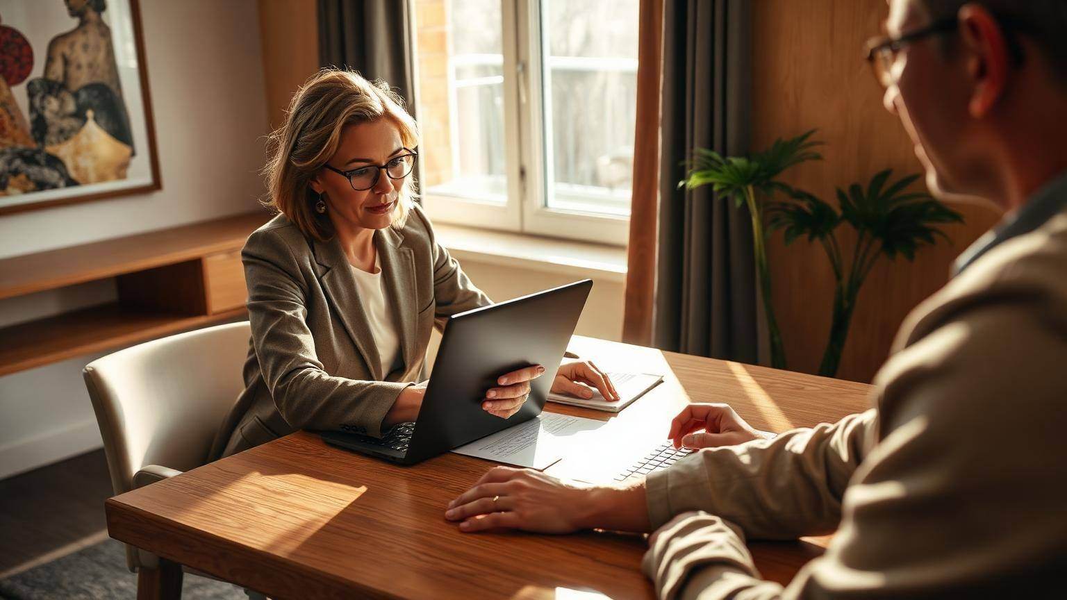 Bewindvoerder bespreekt de financiën met een inwoner van Eindhoven aan tafel